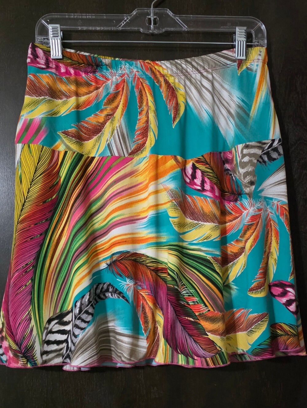 Tropical Feather Print Skort Teal 2 Pocket Short Liner Pull-on Size M
